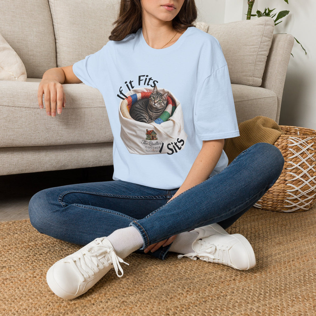 Cat T-Shirt — “If It Fits I Sits” Cute Funny Kitty Tee