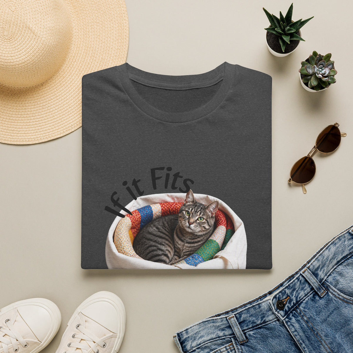 Cat T-Shirt — “If It Fits I Sits” Cute Funny Kitty Tee