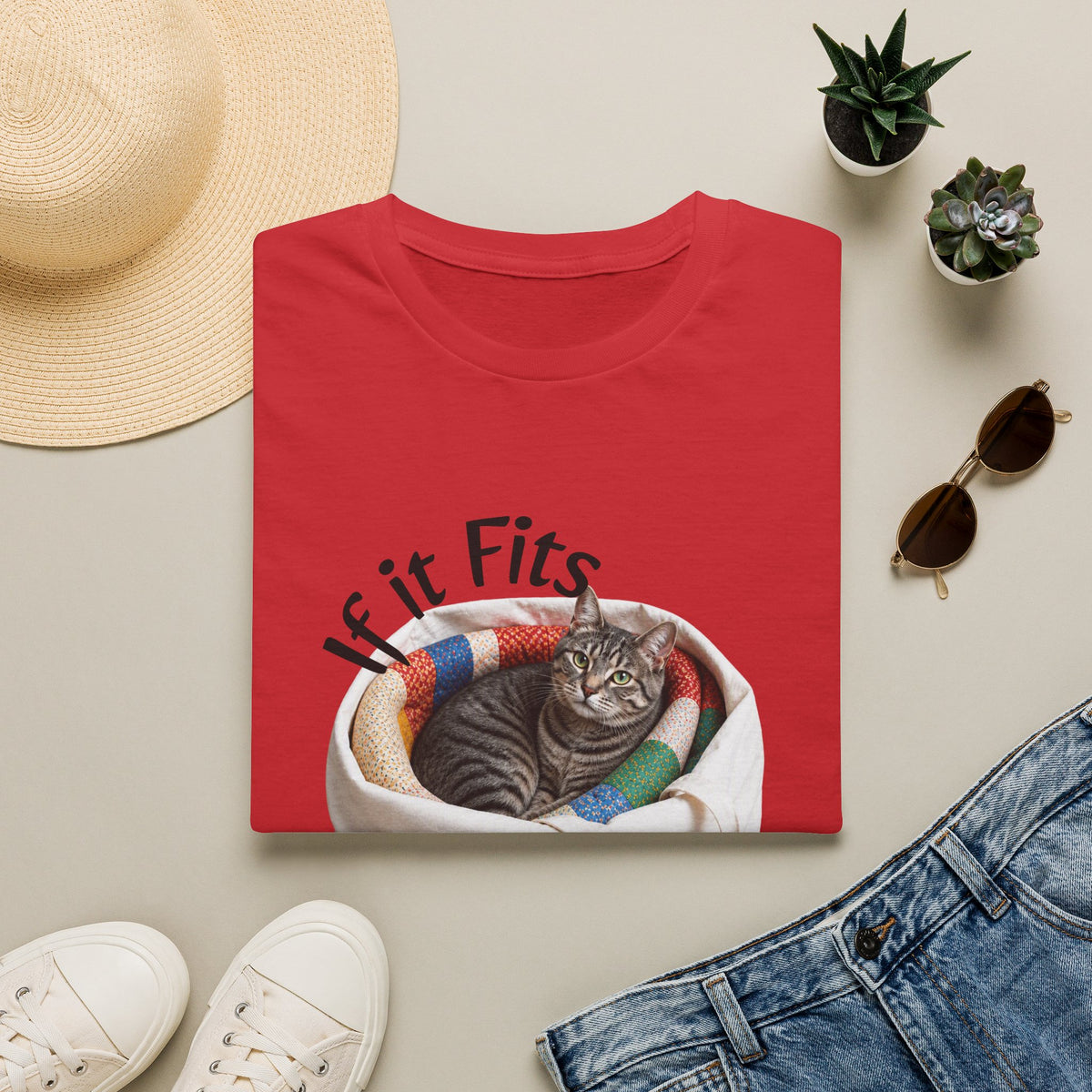 Cat T-Shirt — “If It Fits I Sits” Cute Funny Kitty Tee