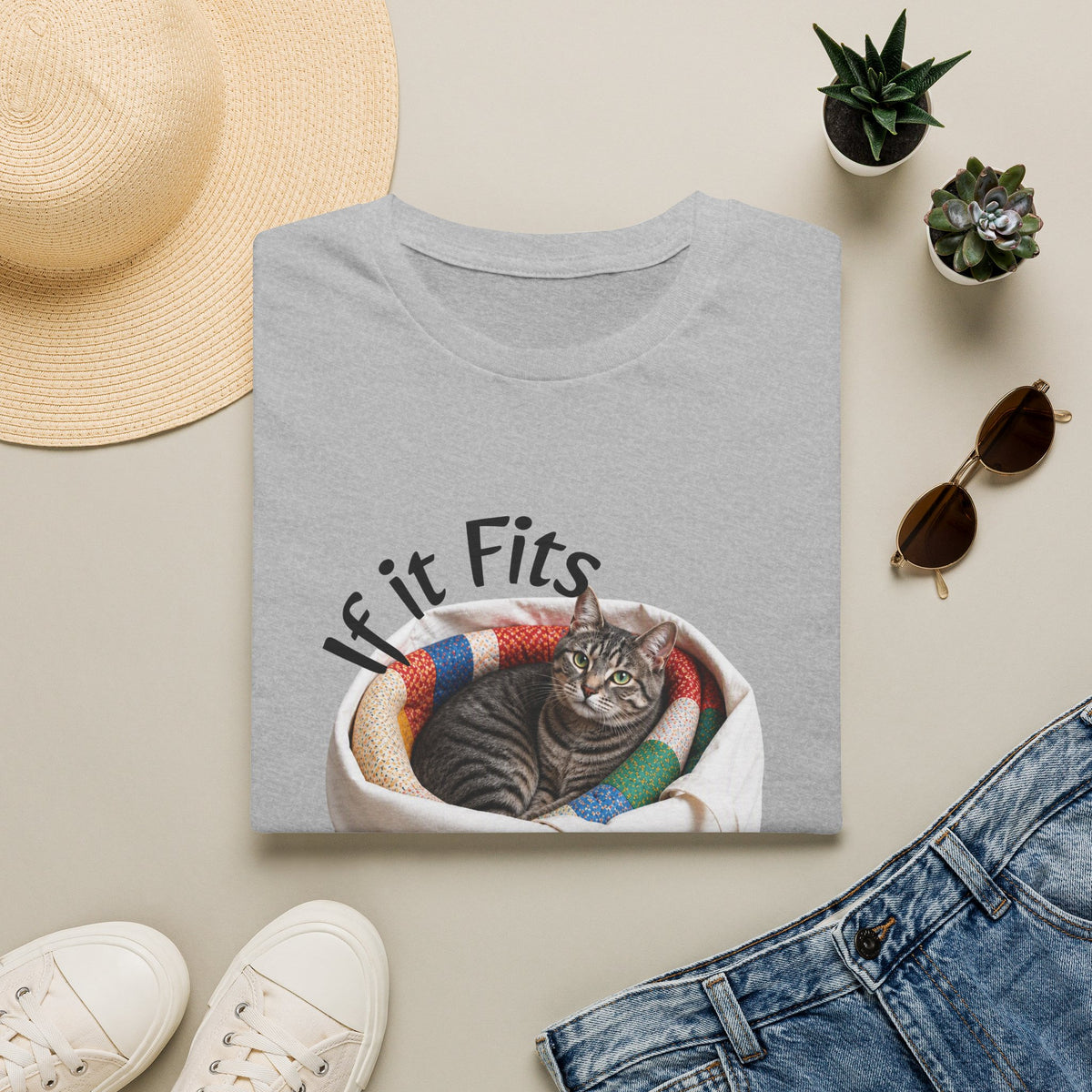 Cat T-Shirt — “If It Fits I Sits” Cute Funny Kitty Tee
