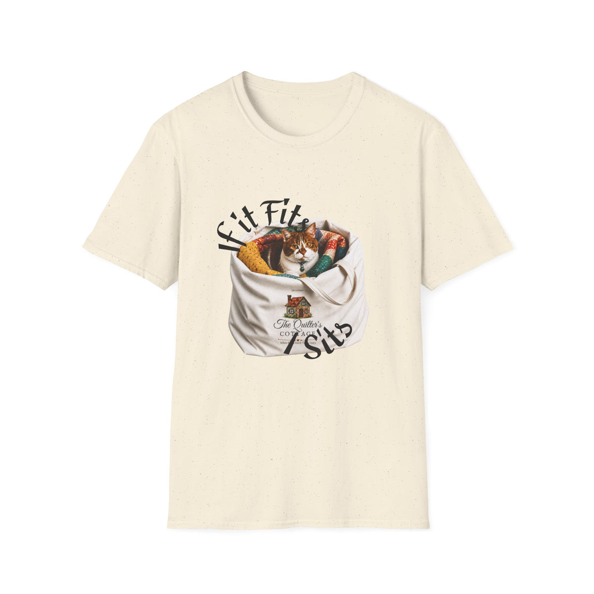 Cat Quilting Tee — "If it Fits I Sits" Graphic T-Shirt