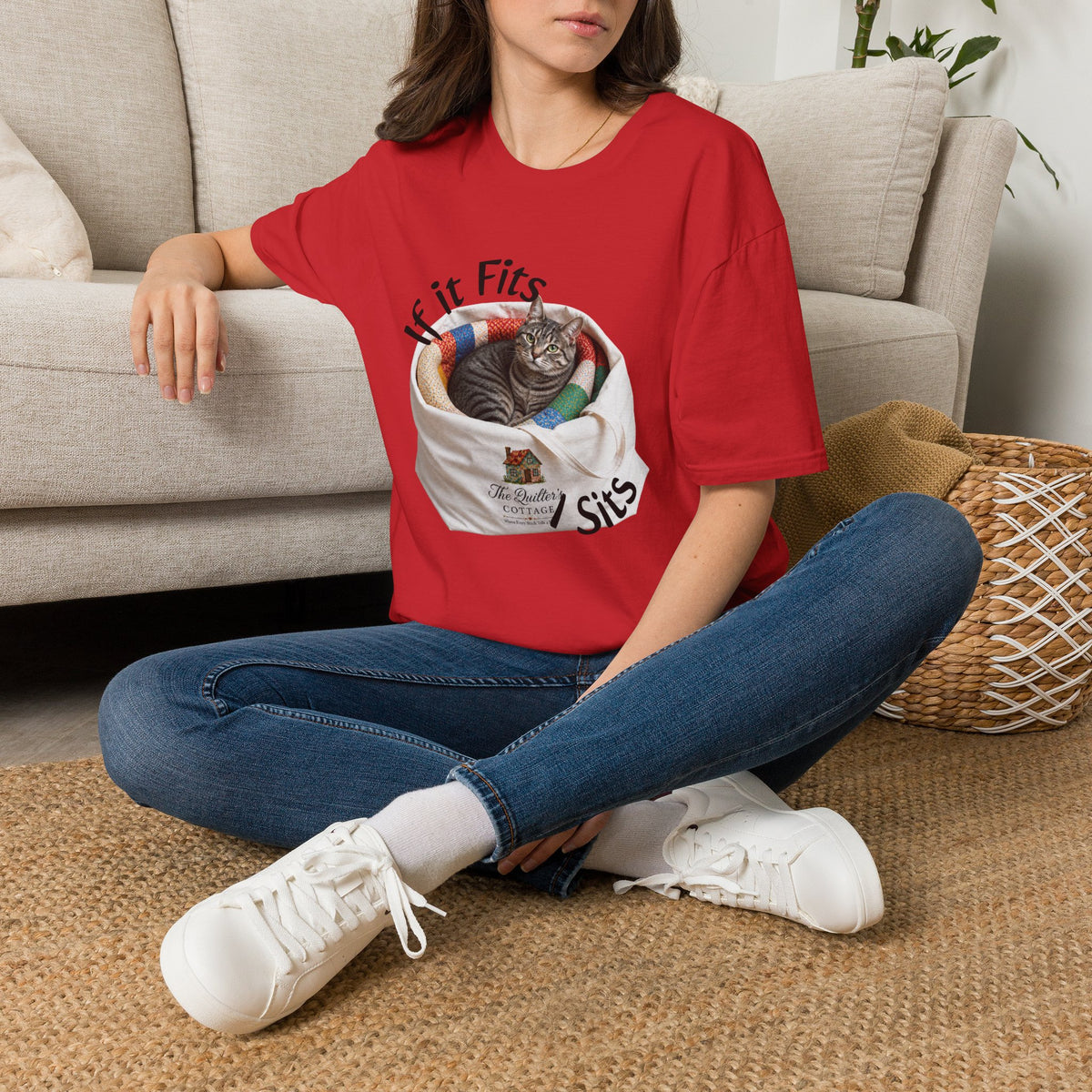 Cat T-Shirt — “If It Fits I Sits” Cute Funny Kitty Tee