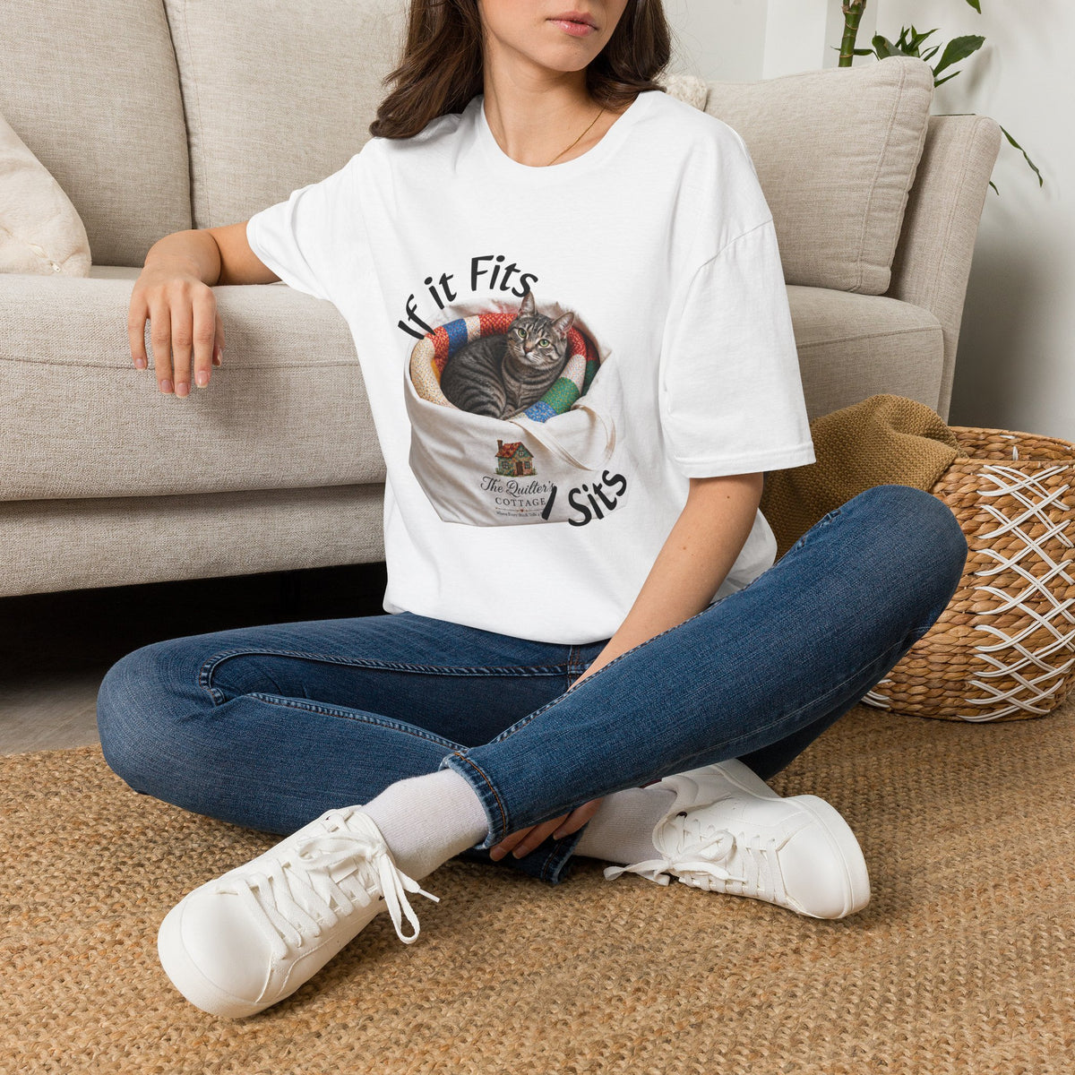 Cat T-Shirt — “If It Fits I Sits” Cute Funny Kitty Tee