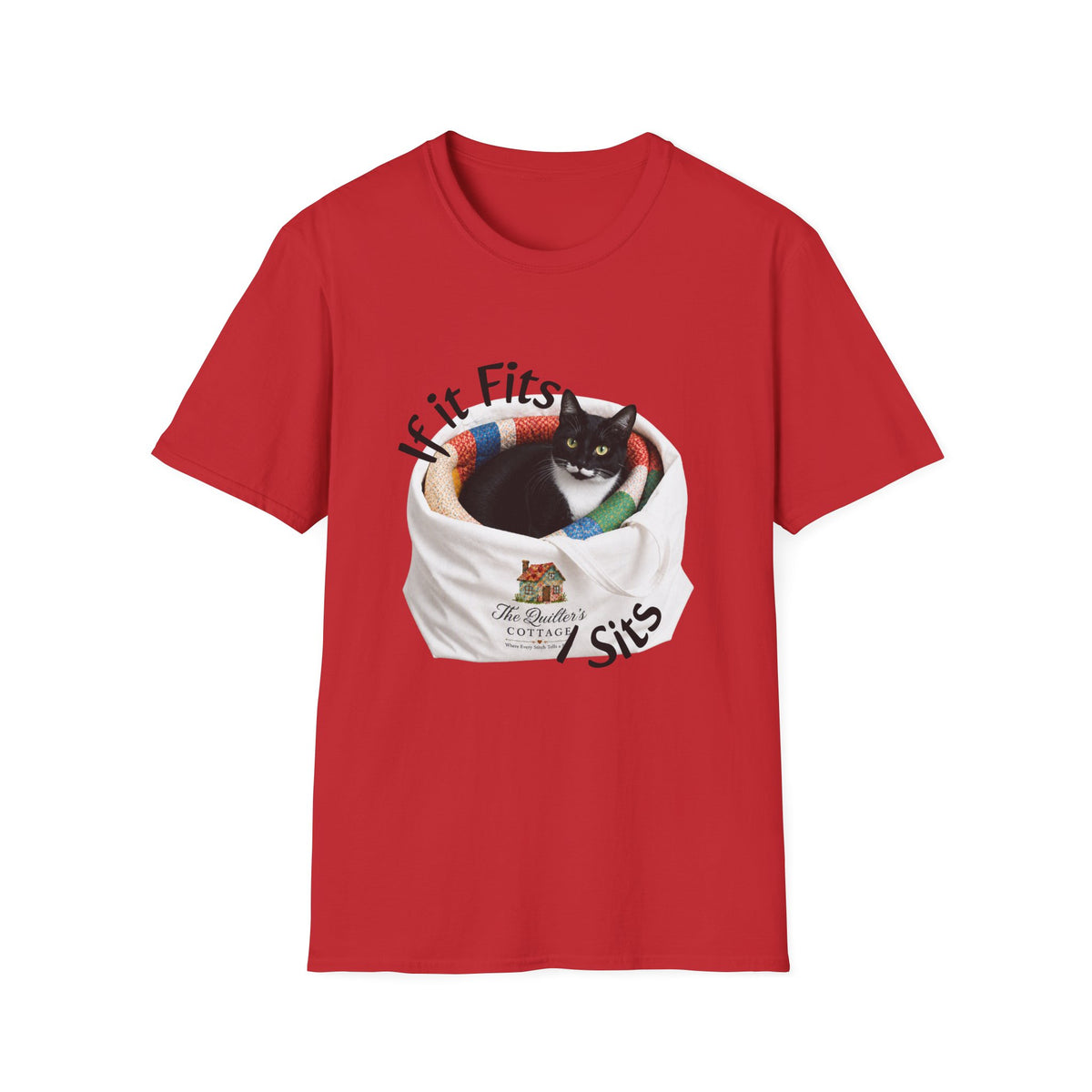 If It Fits I Sits Cat T-Shirt — Funny Black Cat in Basket Tee