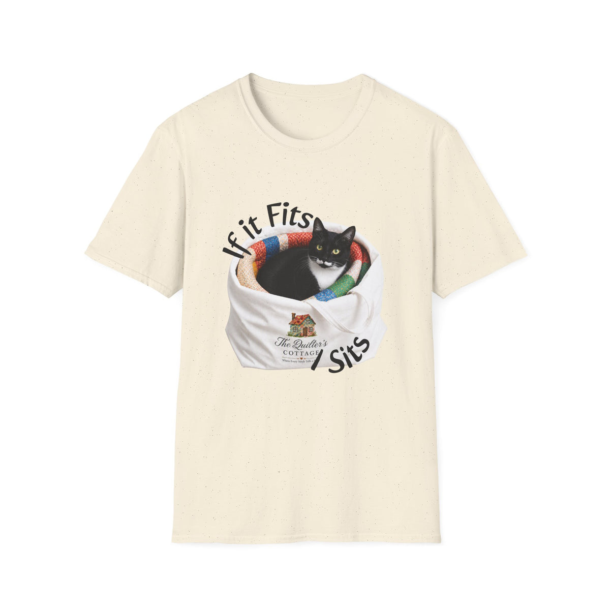 If It Fits I Sits Cat T-Shirt — Funny Black Cat in Basket Tee