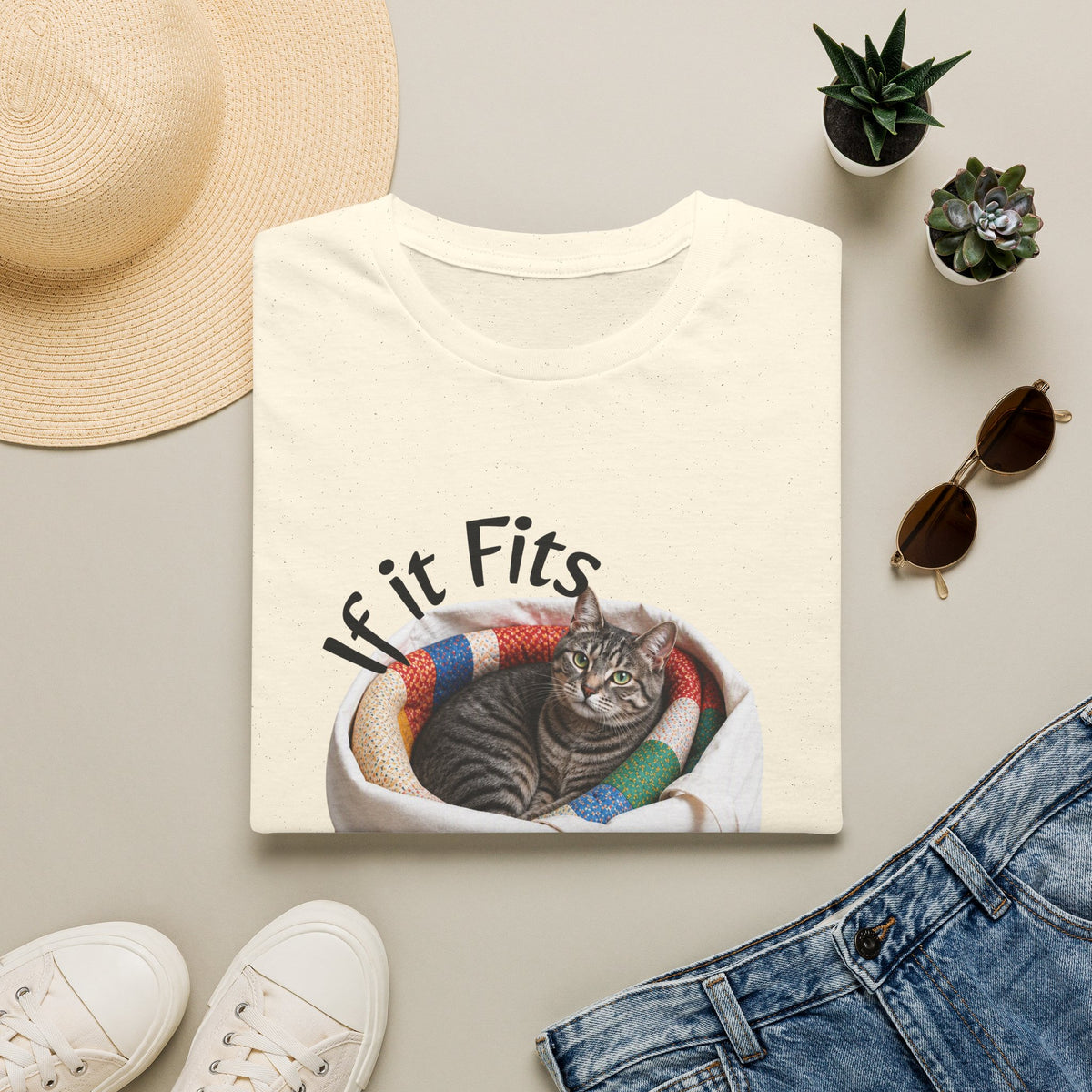 Cat T-Shirt — “If It Fits I Sits” Cute Funny Kitty Tee
